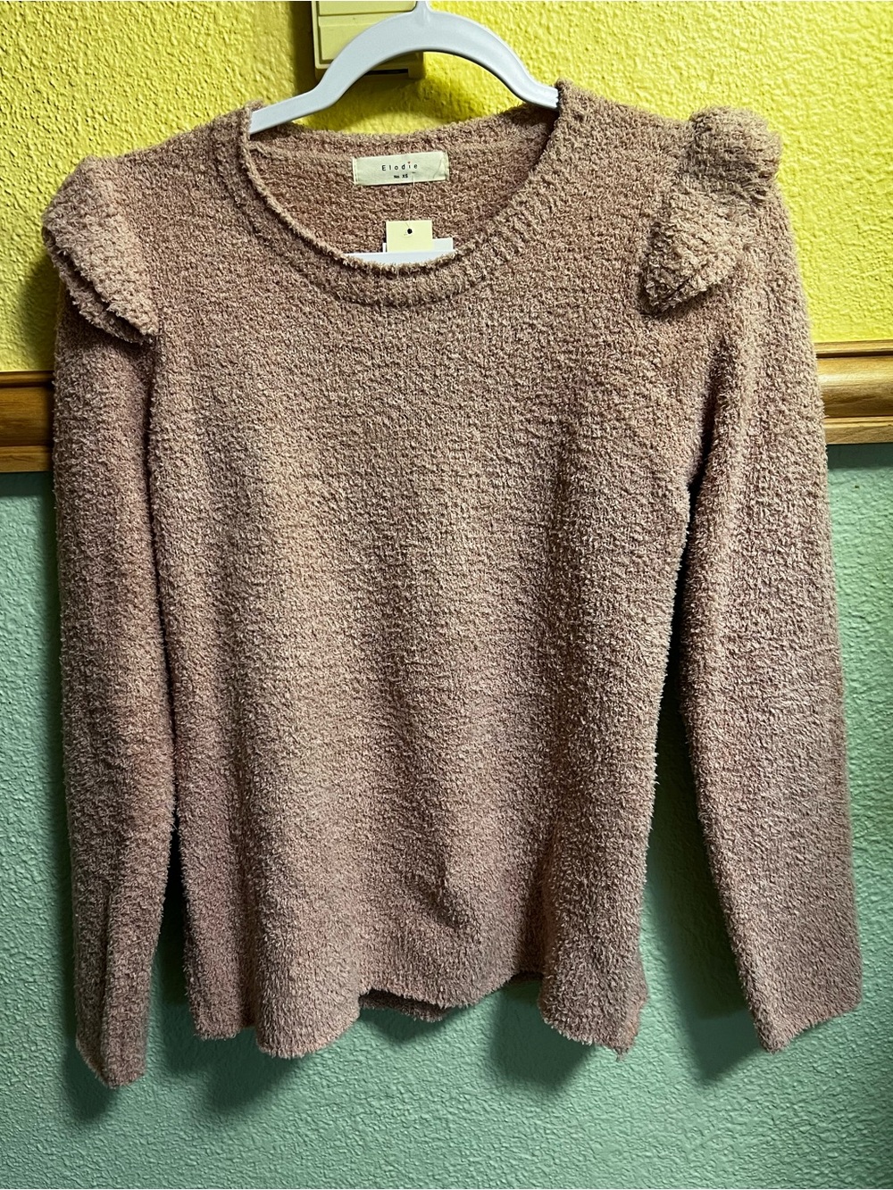 Elodie Dusty Rose Puff-Shoulder Crewneck Sweater